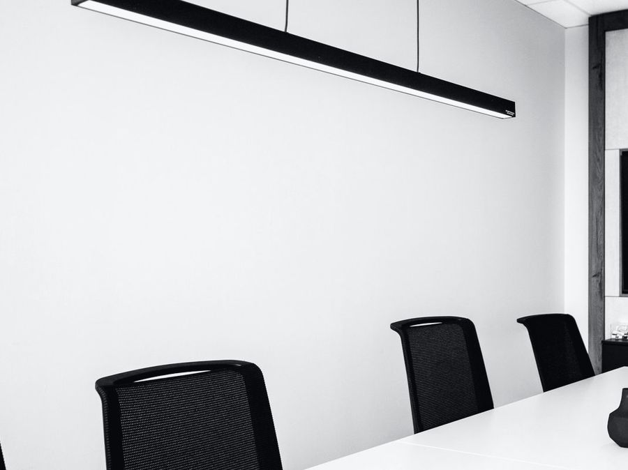An empty boardroom table.