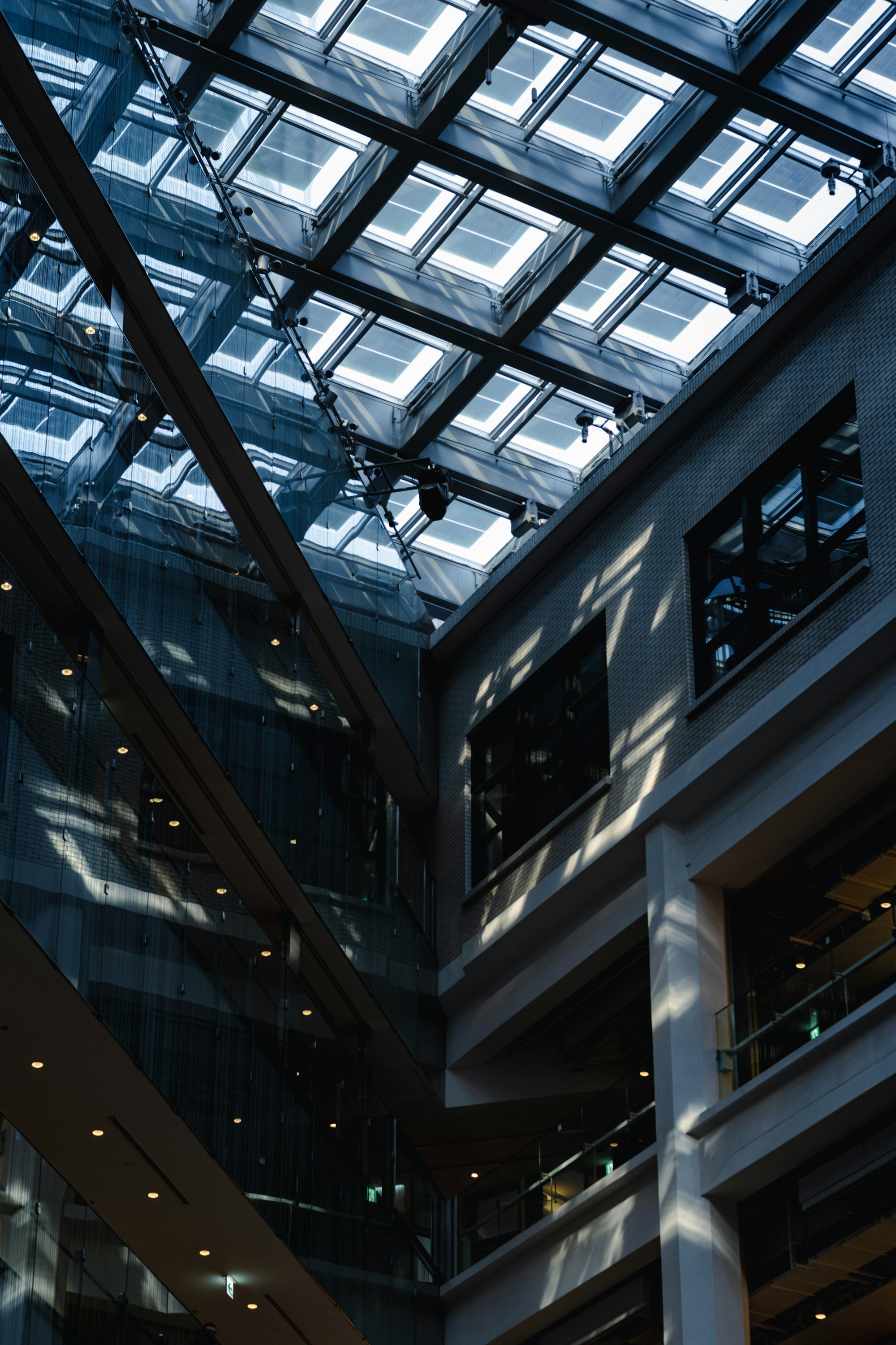 Architectural beams and a glass roof